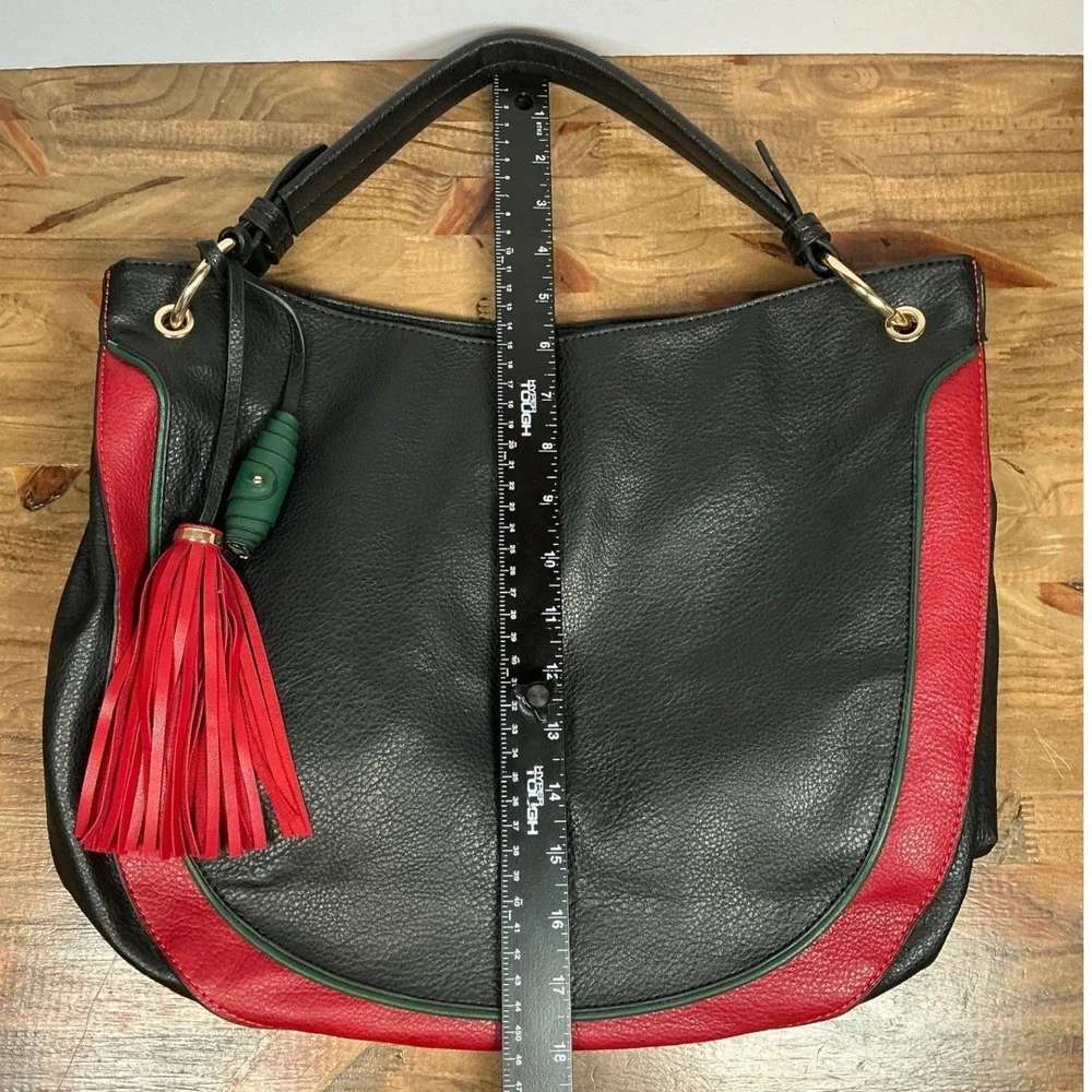 Hobo Bag Women Large Black Red Green Stripe Tassel Vegan Leather